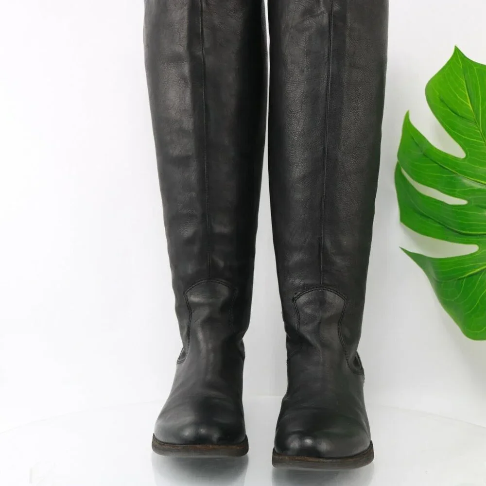 Vic Matie Womens Tall Boot Size 7.5 Black Leather Western Riding Low Heel Italy - Picture 2 of 11